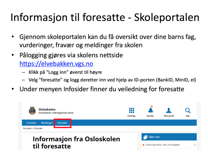 Info til foresatte om bruk av skoleportalen